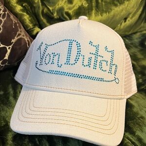 Von Dutch light Denim Cap with Blue Rhinestone Logo